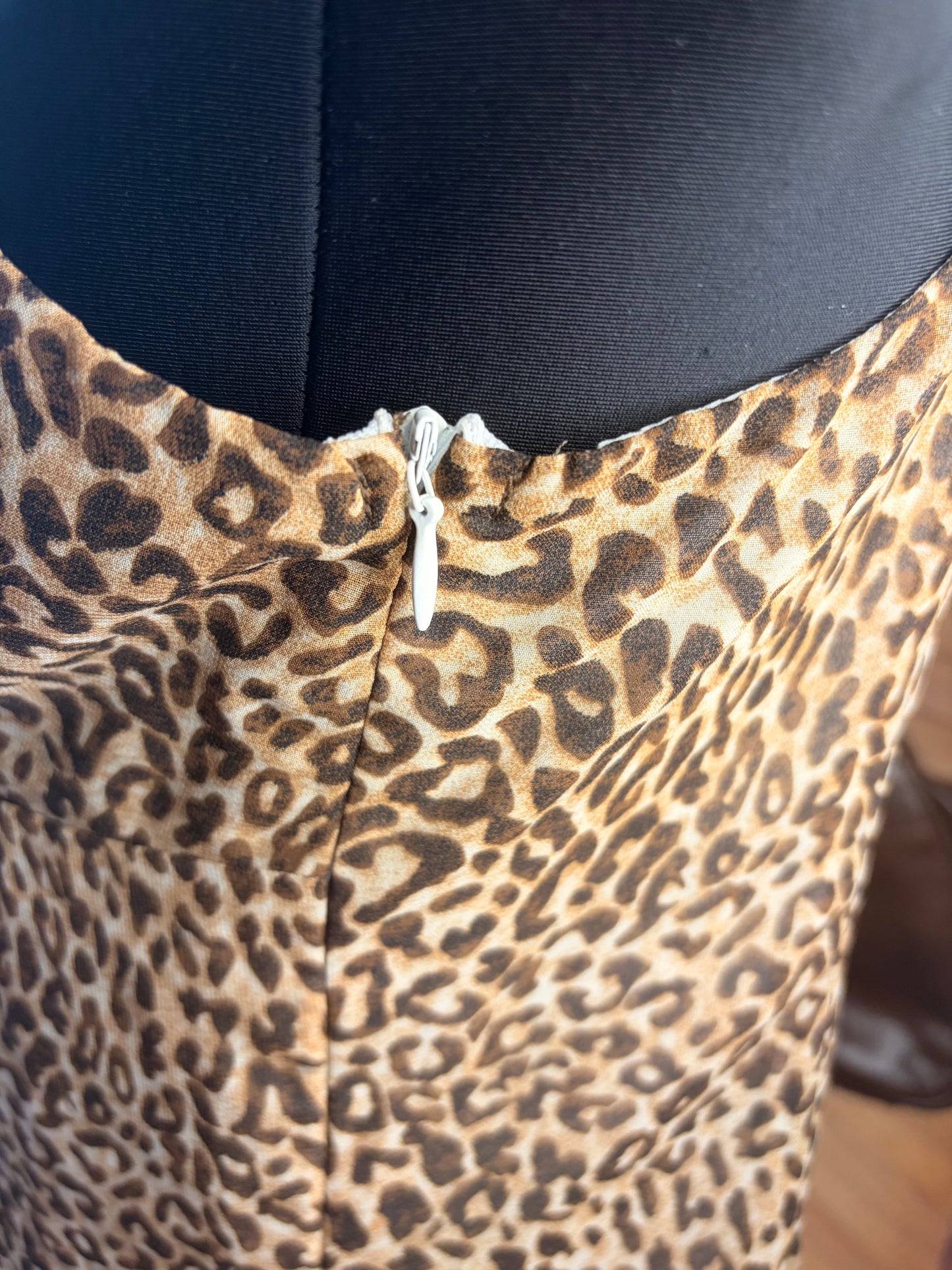 Vintage 90s Style Leopard Print Slip Dress - Asymmetrical Flounce Hem Party Mini