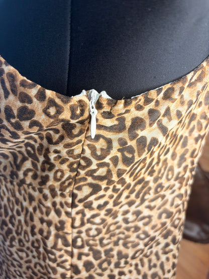Vintage 90s Style Leopard Print Slip Dress - Asymmetrical Flounce Hem Party Mini