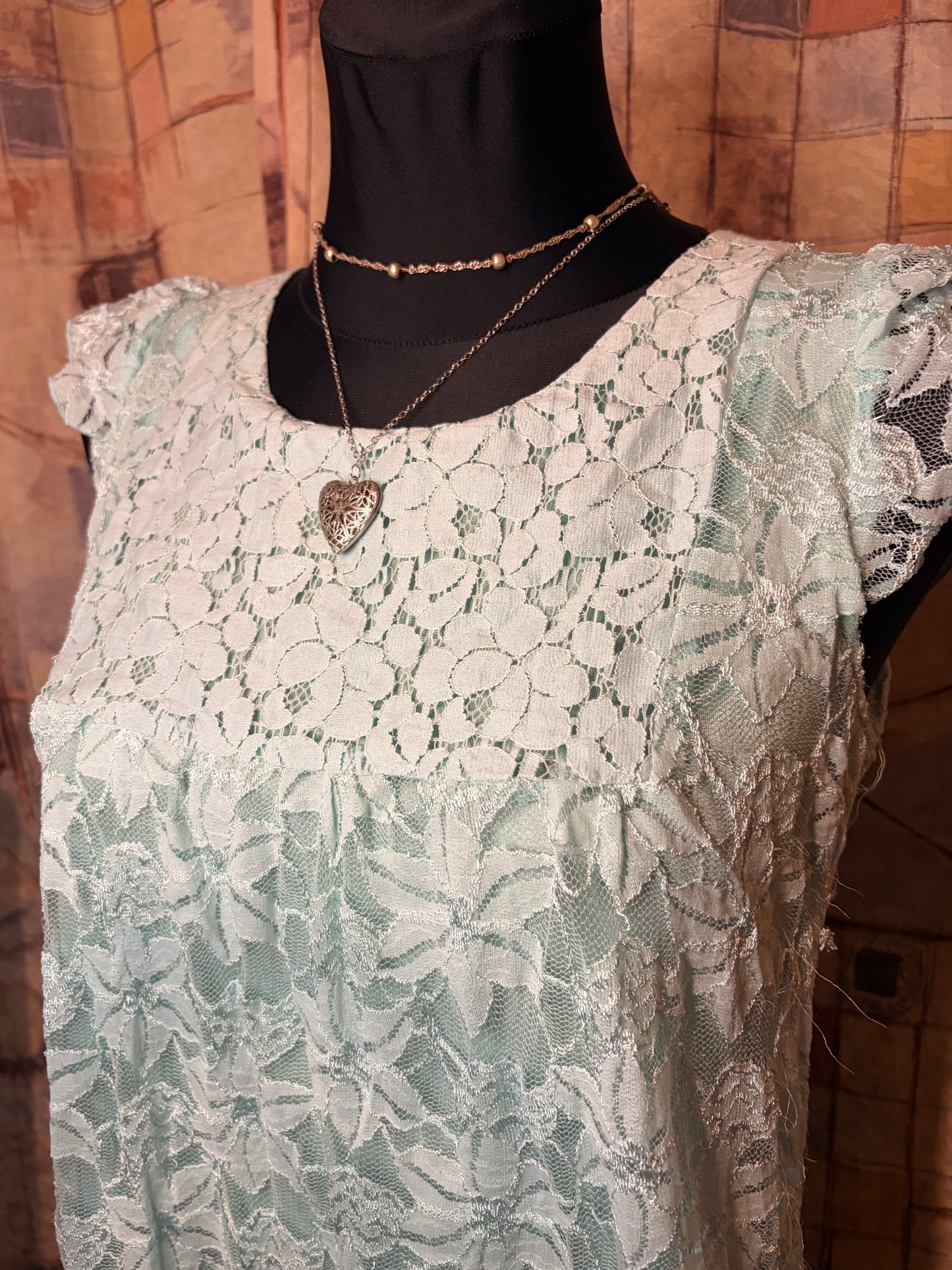 Vintage light teal babydoll lace dress