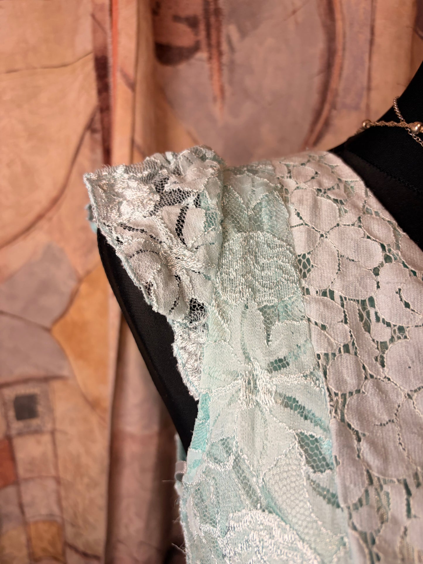 Vintage light teal babydoll lace dress