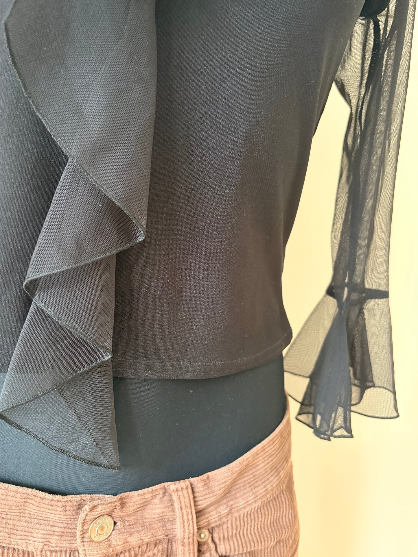 Vintage black ruffled blouse
