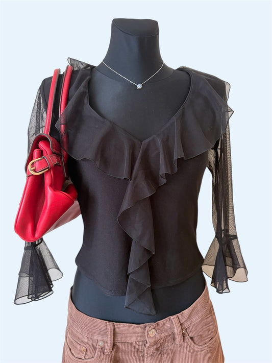 Vintage black ruffled blouse