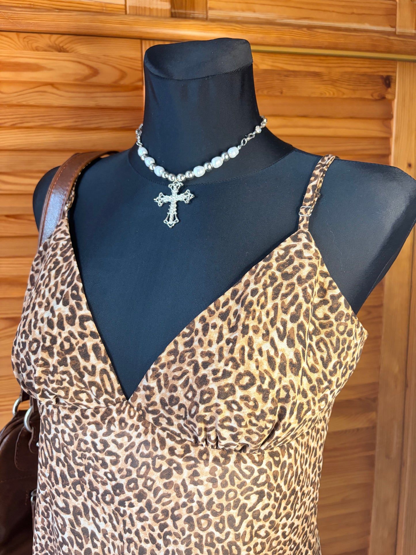 Vintage 90s Style Leopard Print Slip Dress - Asymmetrical Flounce Hem Party Mini