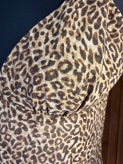 Vintage 90s Style Leopard Print Slip Dress - Asymmetrical Flounce Hem Party Mini