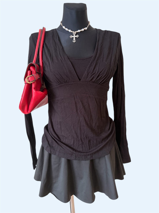 Simple black layered long-sleeve top
