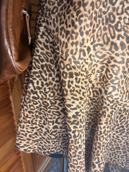 Vintage 90s Style Leopard Print Slip Dress - Asymmetrical Flounce Hem Party Mini