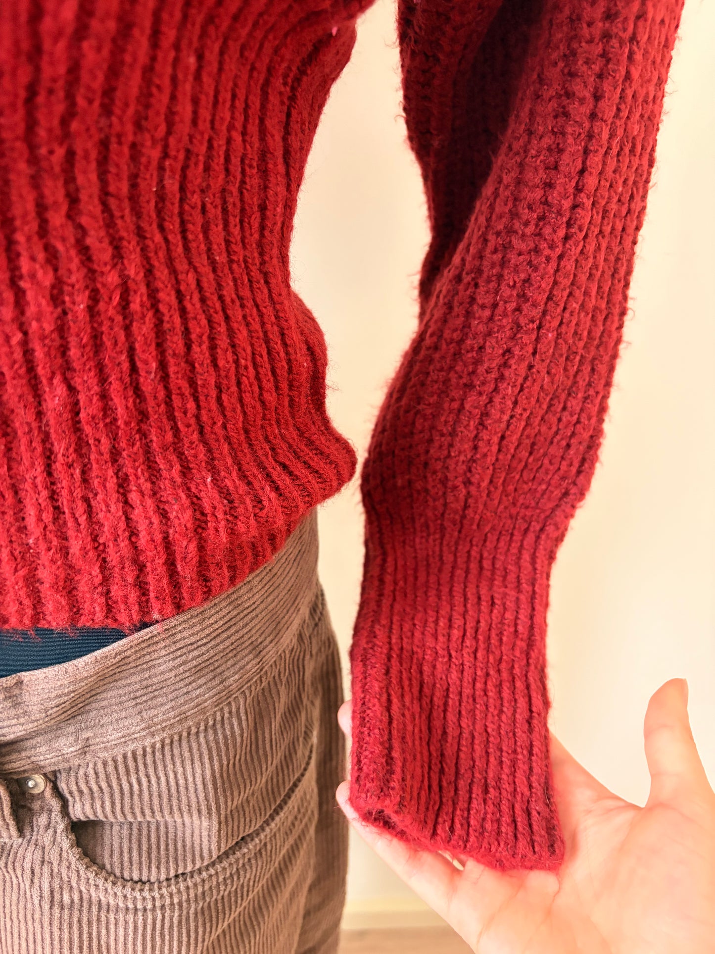 Red knit sweatshirt