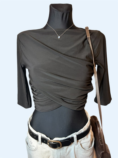 Black wrap style crop top