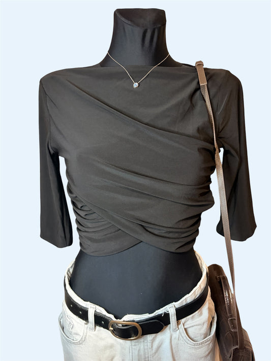 Black wrap style crop top