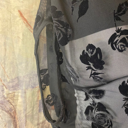 Off-shoulder floral mesh top