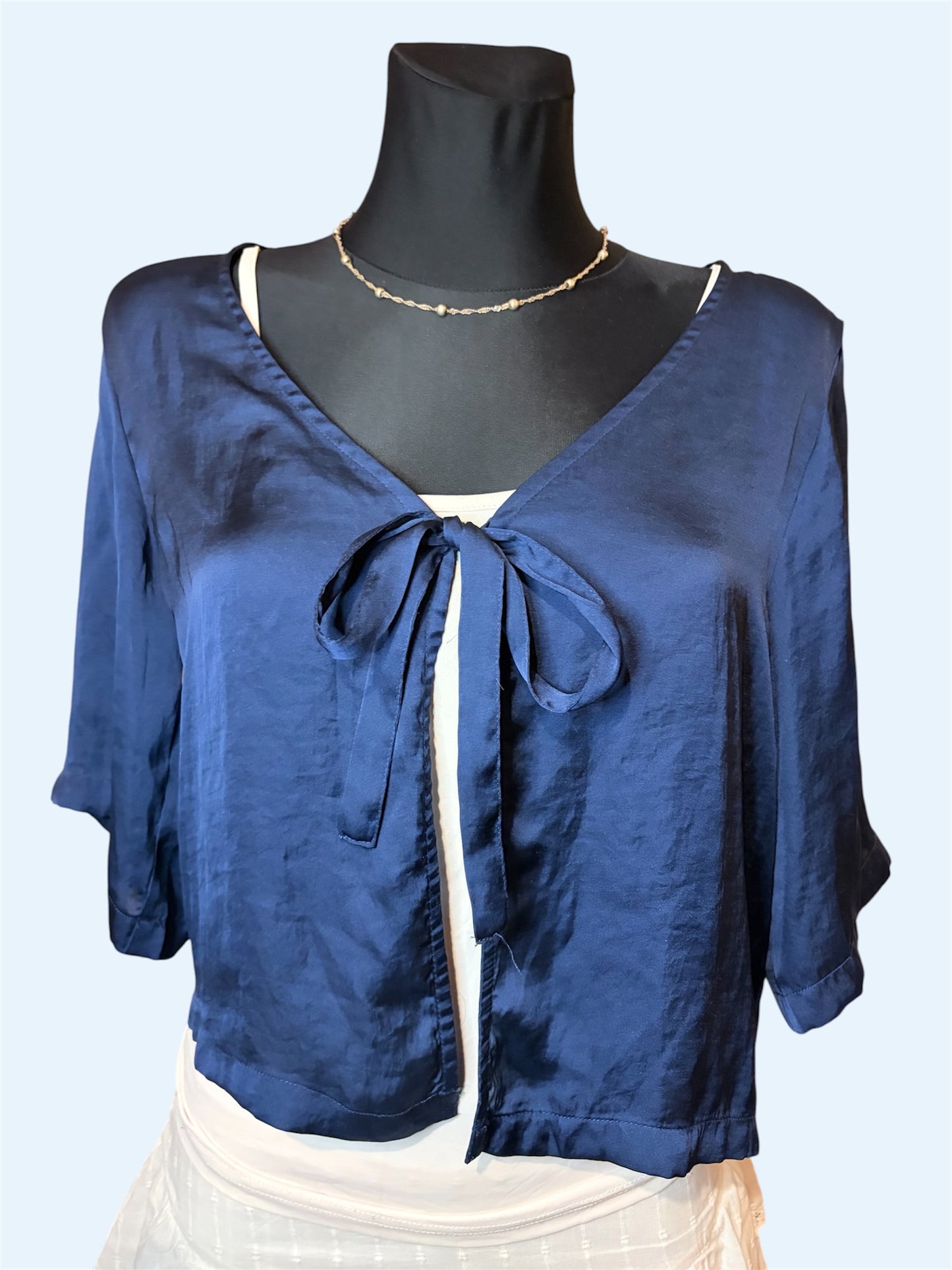 Navy blue satin-like cover-up top