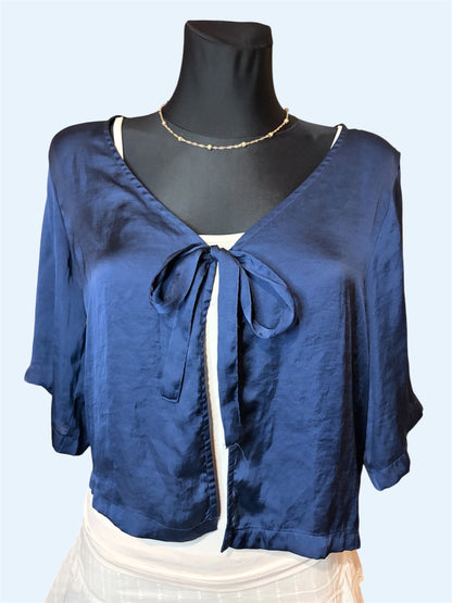 Navy blue satin-like cover-up top