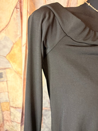 Black long-sleeve off-shoulder mini jumpsuit