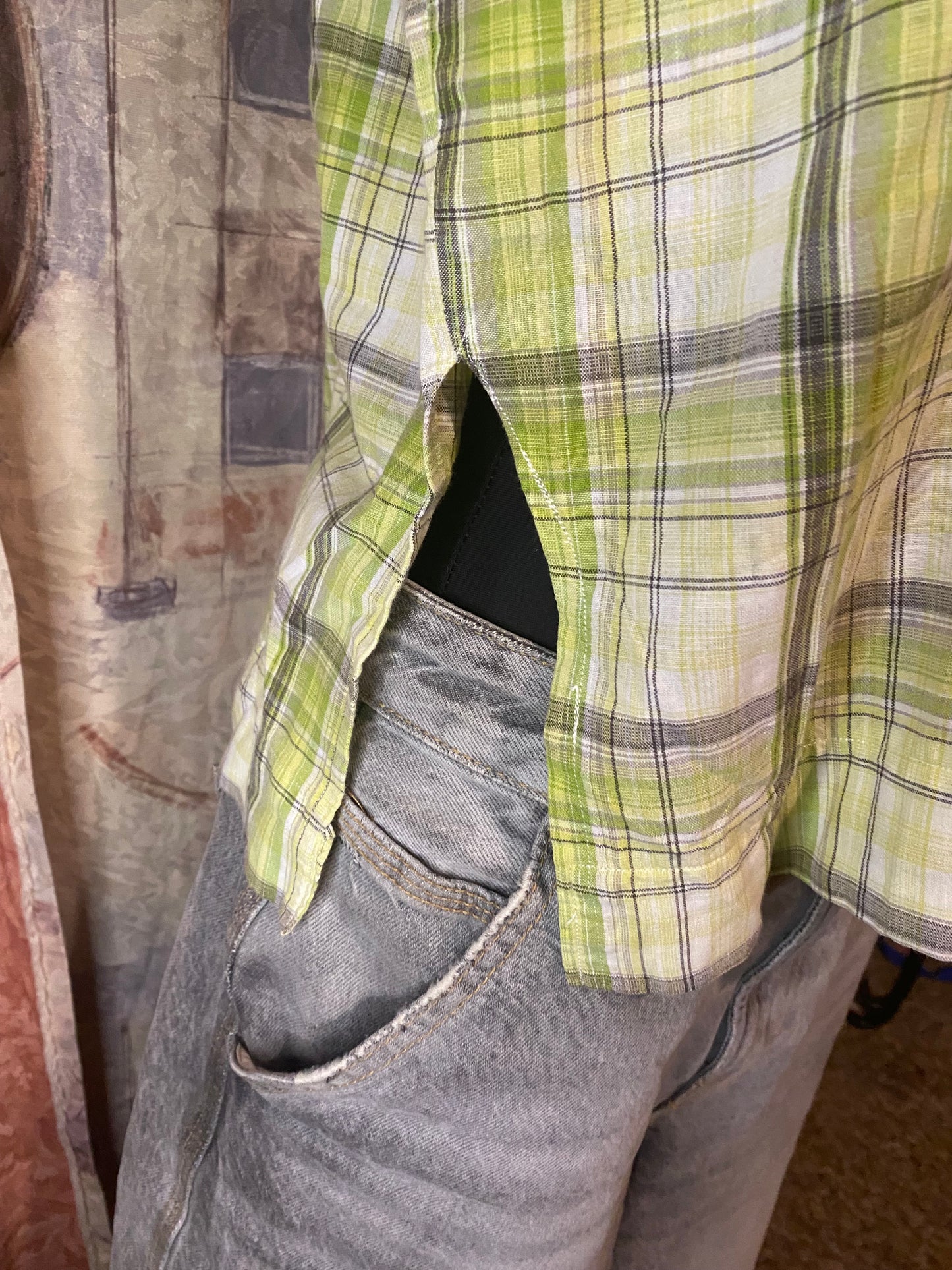 Green plaid blouse