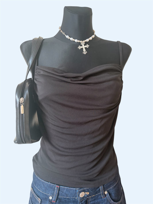 Black ruffled cami top