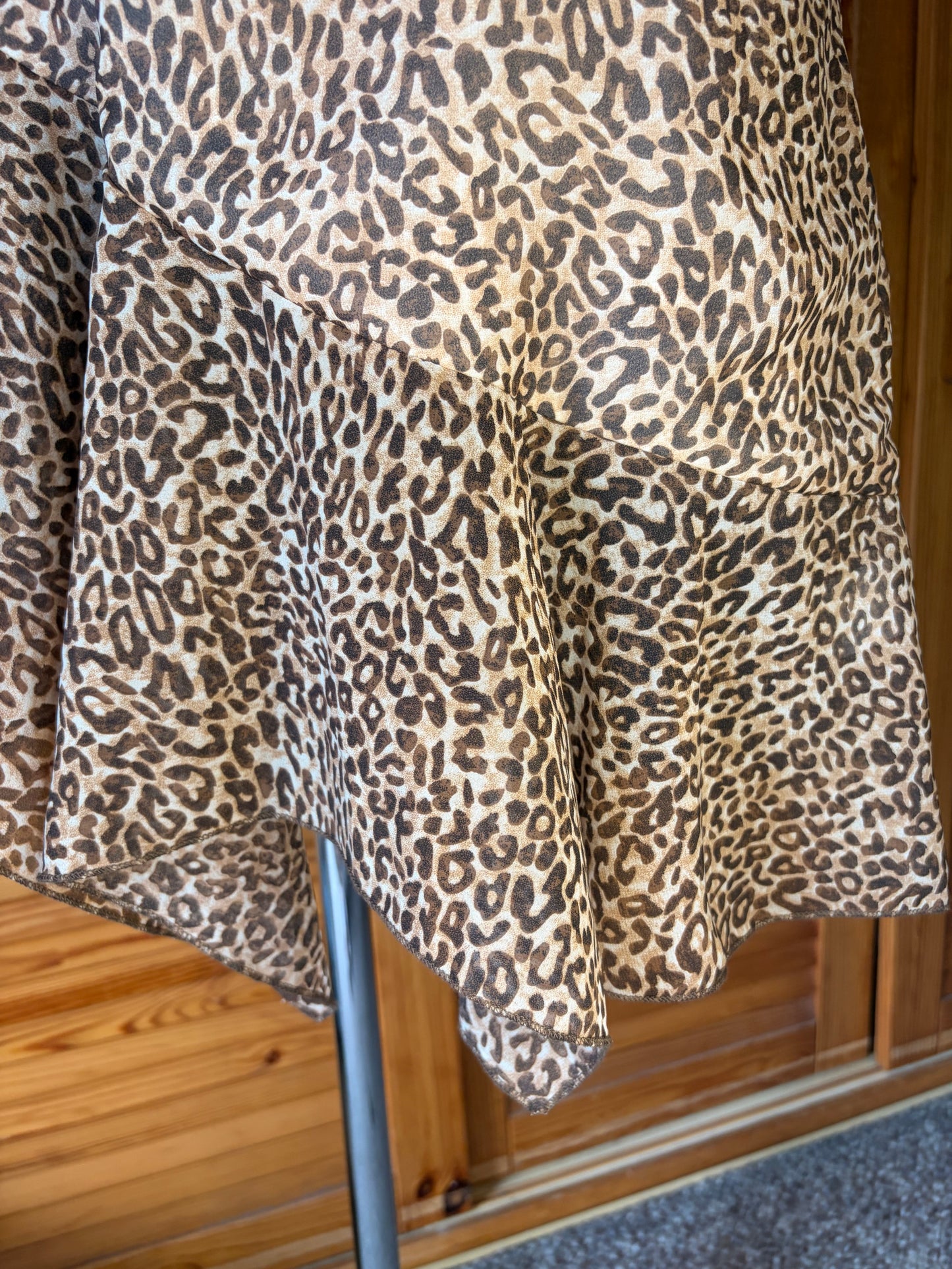Vintage 90s Style Leopard Print Slip Dress - Asymmetrical Flounce Hem Party Mini
